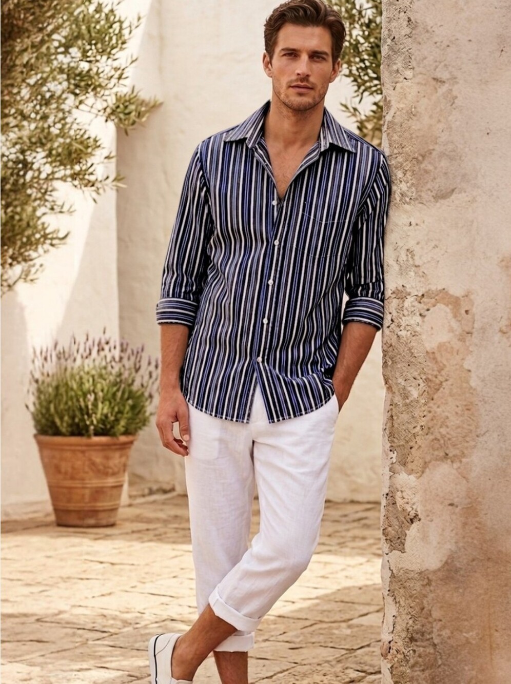 TOMMY HILFIGER Original Vintage Crisp Navy Multi Blue Striped Nautical Shirt